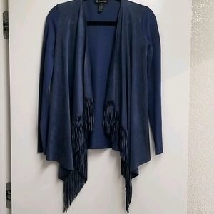 Faux Blue suede fringe cardigan INC Xs